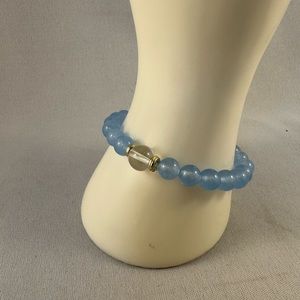 Handcrafted Blue Chalcedony and Clear Crystal bead stretch bracelet